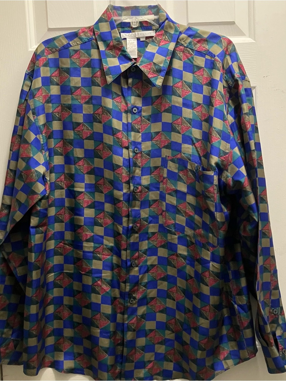 Vtg Perry Ellis 100% silk long sleeve geometric 90s size L